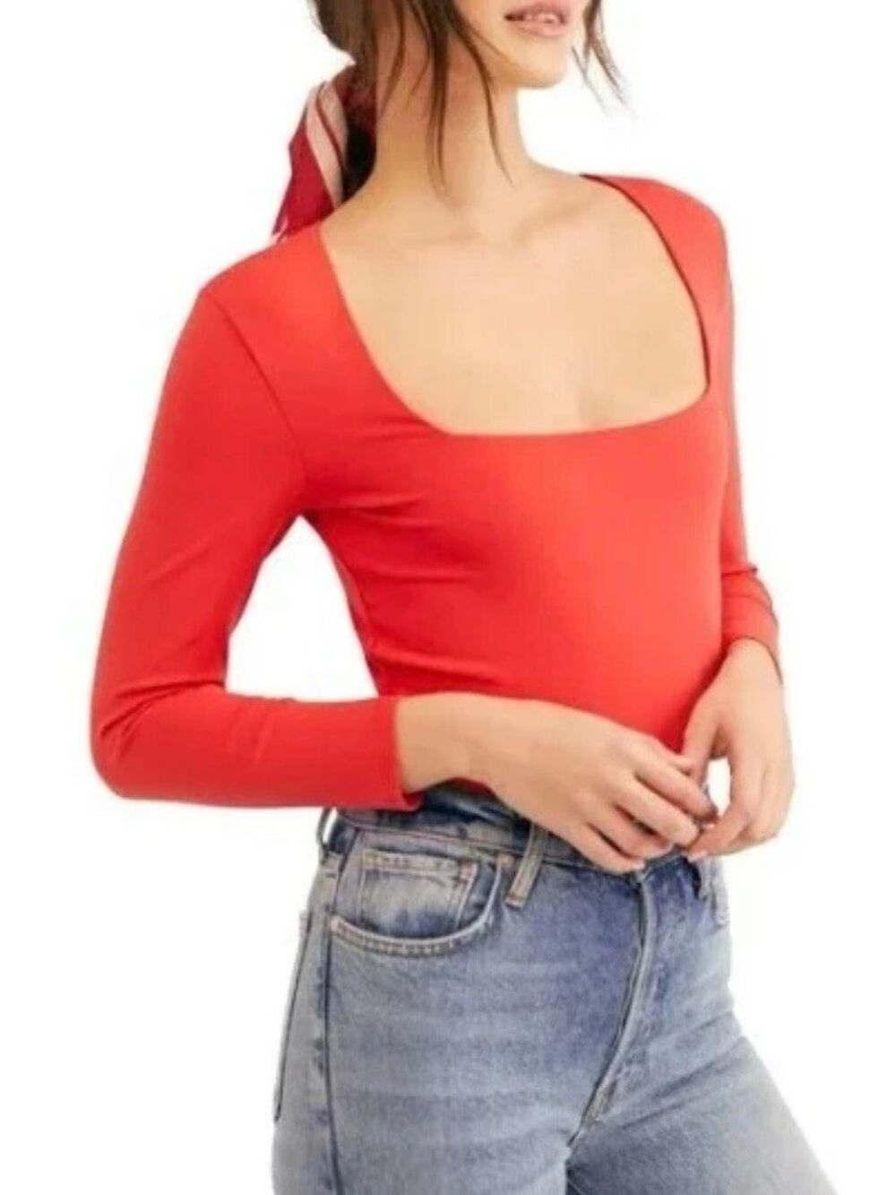 Free People Intimately XS Truth or Square Bodysuit Flame Scarlet Red